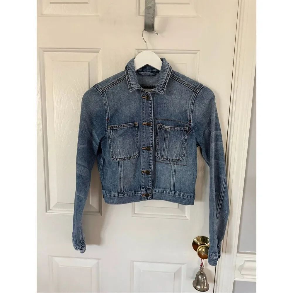 Abercrombie & Fitch Distressed Denim Trucker Jacket sz S EUC